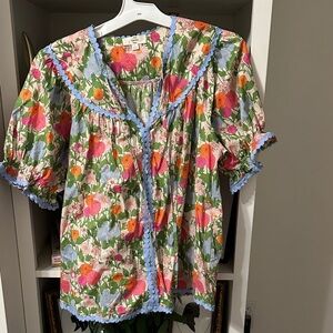 Entro Floral Blouse with Blue Accents